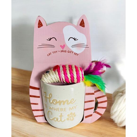 New Pink Home is Where My Cat Is 18oz Mug & Kitten Toy Coffee Tea Gift Set - Picture 1 of 2